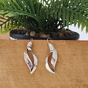 Silver Hammered Leaf Drop Dangle Earrings
